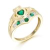 Claddagh Ring studded with precision set repeating pattern of Synthetic Emerald and CZ. - CL29