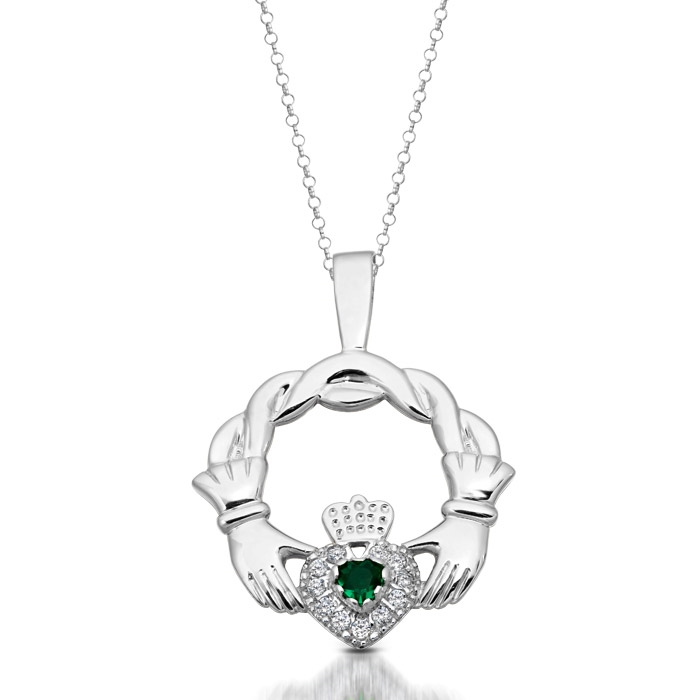 Gold Claddagh Pendant studded with CZ in Micro Pave stone setting P133W