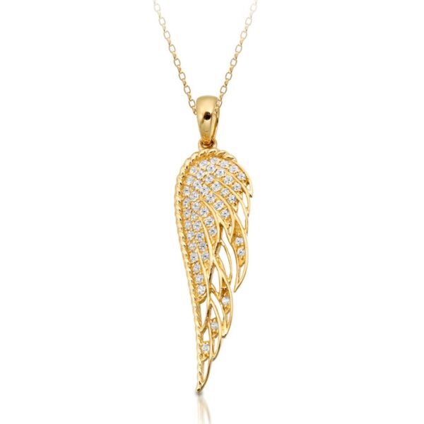 9ct Gold Angel Wing Pendant studded with Micro Pavé CZ stone setting - P041L