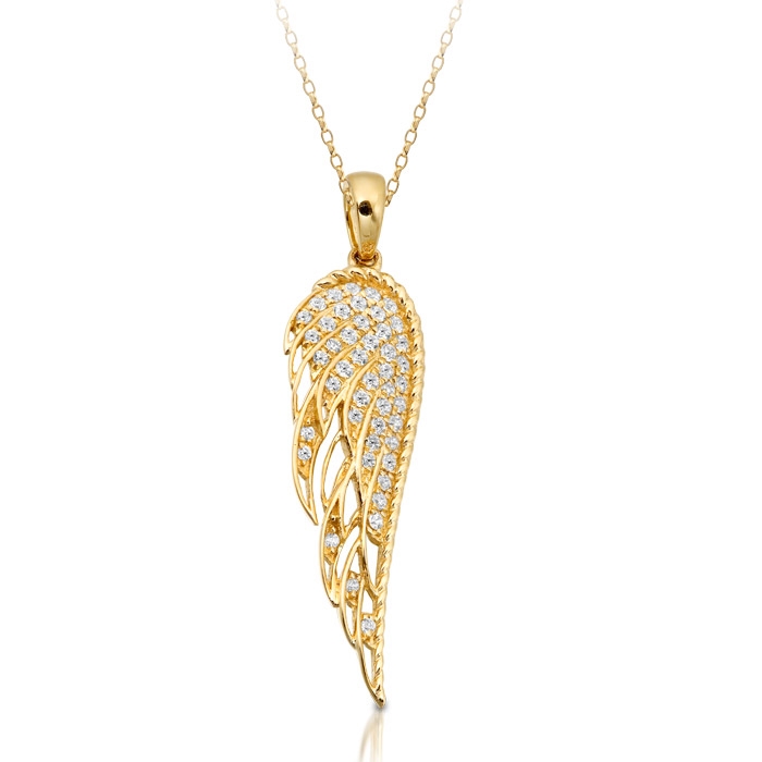 9ct Gold Angel Wing Pendant studded with Micro Pavé CZ stone setting - P041R