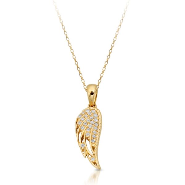 9ct Gold Angel Wing Pendant studded with Micro Pavé CZ stone setting - P041RS