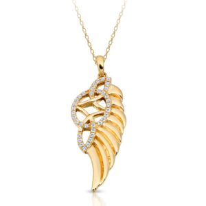 9ct Gold Angel Wing Celtic Pendant embellem with Cubic Zirconia to shine truly. - P047