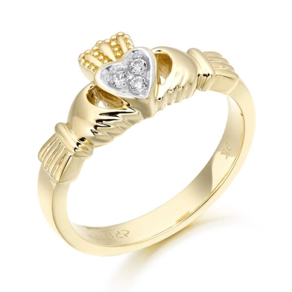 9ct Gold Claddagh Ring studded with Cubic Zirconia - CL16