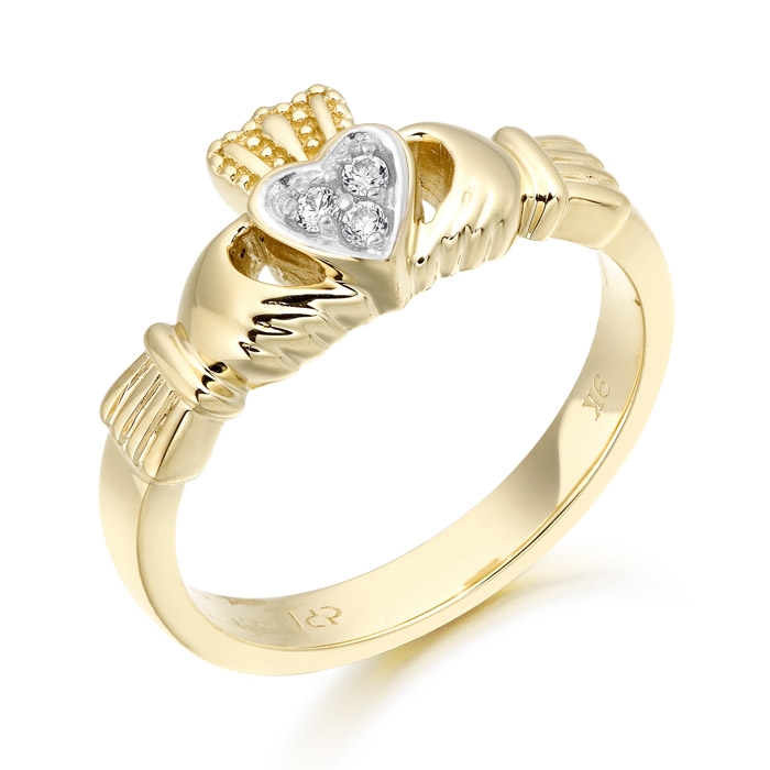 Claddagh Ring crafted from 9ct Gold and studded with Cubic Zirconia.