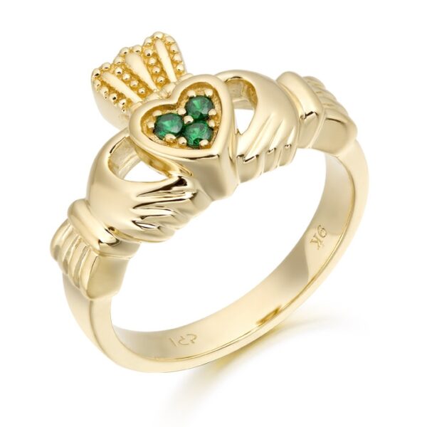 9ct Gold Claddagh Ring studded with CZ Emerald in the Heart - CL15G