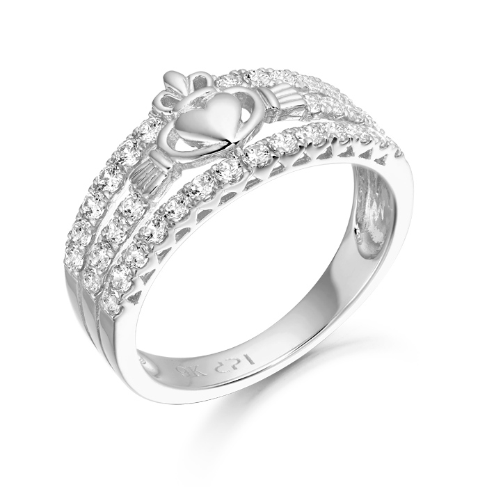 Silver Claddagh Ring studded with Micro Pave CZ stone setting - SCL34