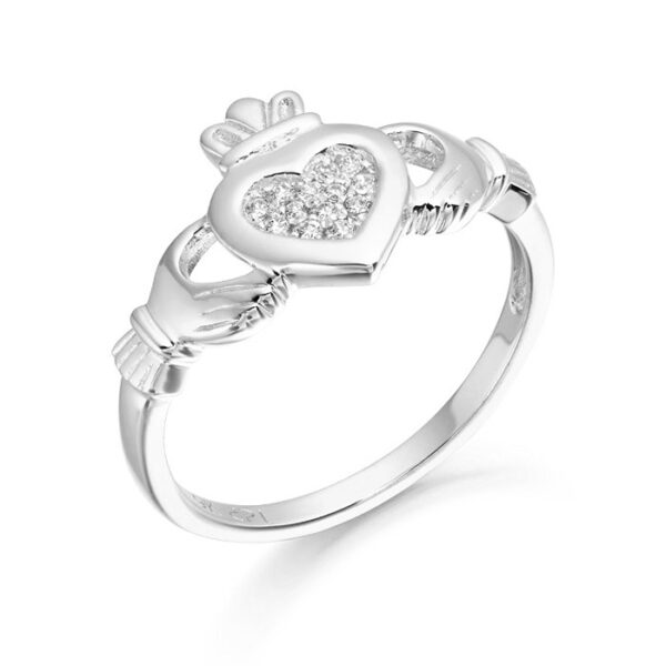 Silver CZ Claddagh Ring. Made in Ireland and Hallmarked in Dublin Assay Office - SCL33
