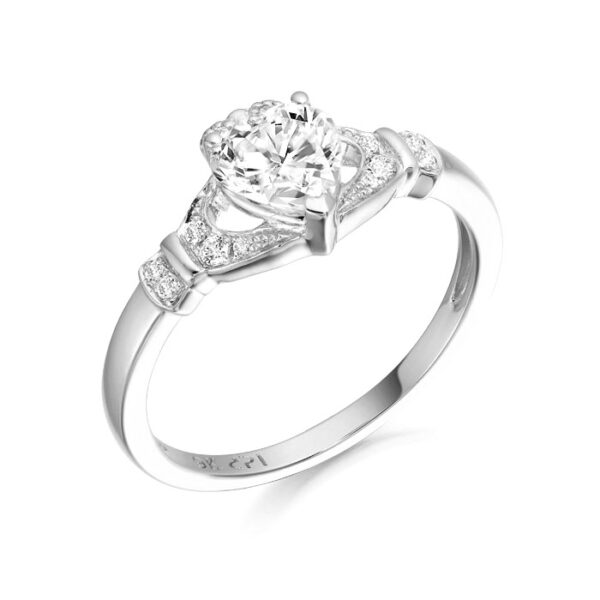 Silver CZ Claddagh Ring with Micro Pave stone setting - SCL37