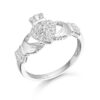 Silver Claddagh Ring set with line of sparkling accent stones surround puffed heart - SCL39