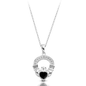 Silver CZ Sapphire Claddagh Pendant.