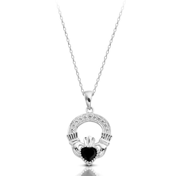 Silver CZ Sapphire Claddagh Pendant.