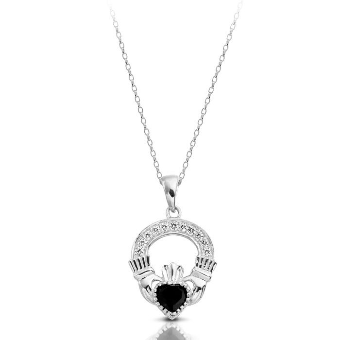 Silver CZ Sapphire Claddagh Pendant.