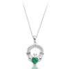Silver CZ Claddagh Pendant studded with Cubic Zirconia Emerald set in place of the Heart.