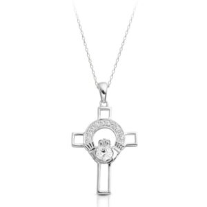 Silver Claddagh Cross in well known traditional Irish Claddagh design - SC125