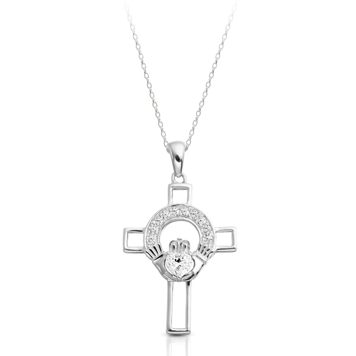 Silver Claddagh Cross in well known traditional Irish Claddagh design - SC125
