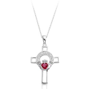 Silver Claddagh Cross Pendant combined with CZ Stone setting - SC125R