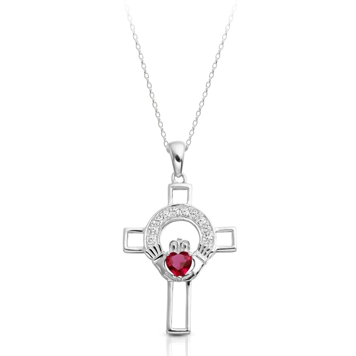 Silver Claddagh Cross Pendant combined with CZ Stone setting - SC125R