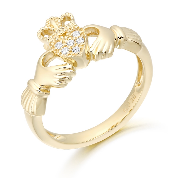9ct Gold CZ Claddagh Ring with Micro Pave Stone setting - CL45