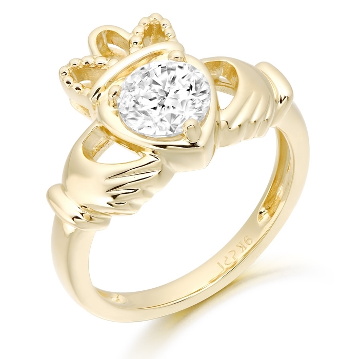9ct Gold CZ Claddagh Ring - CL46