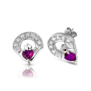 Silver Amethyst Claddagh Earrings.