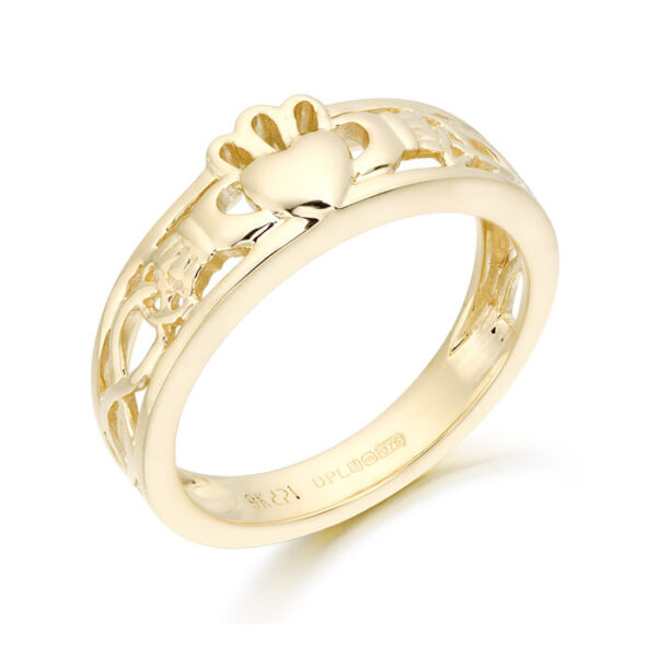 9ct Gold Ladies Claddagh Ring with Celtic Design - CL3