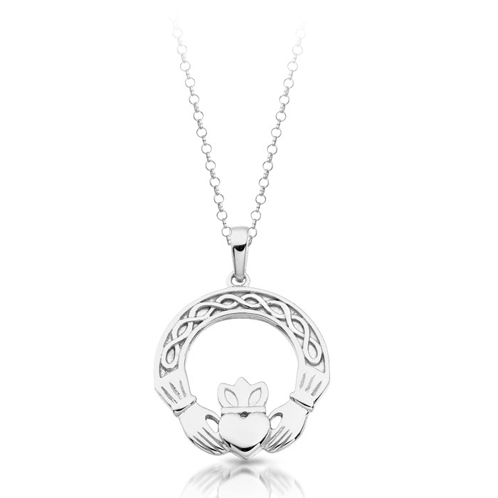 Silver Claddagh Pendant combined with Celtic Knot design - SP025