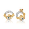 9ct Gold Claddagh Earrings studded with CZ and Synthetic Emerald - CLECZG