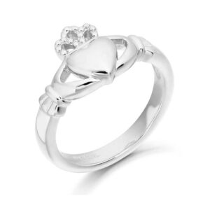 White Gold Ladies Claddagh Ring-CL2W