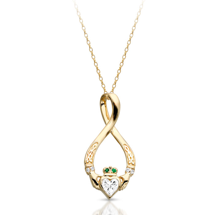 9ct Gold CZ Claddagh Pendant with Micro Pave stone setting