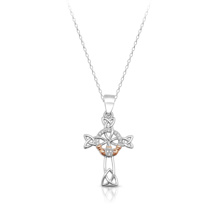 Silver Claddagh Cross with Celtic Knot Design