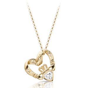 Claddagh Pendant in Floating Heart Shape and combined with Celtic Knot Design - P058CZ