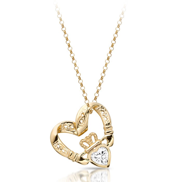 Claddagh Pendant in Floating Heart Shape and combined with Celtic Knot Design - P058CZ