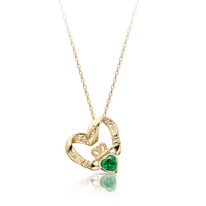 Green Stone Claddagh Pendant - Celebrate Ireland! - Our Jewelry is Timeless  - Celtic Elegance