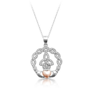 Silver Claddagh Pendant combined with Celtic Knot Design and studded with CZ - SP71