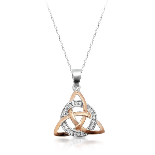 Silver Trinity Knot Celtic Pendant with Rose Gold Plating - SP88