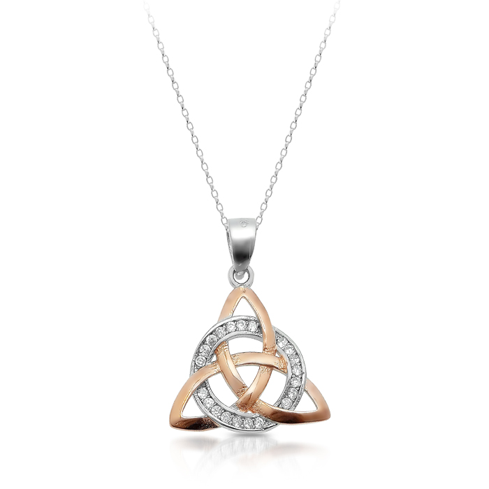 Silver Trinity Knot Celtic Pendant with Rose Gold Plating - SP88