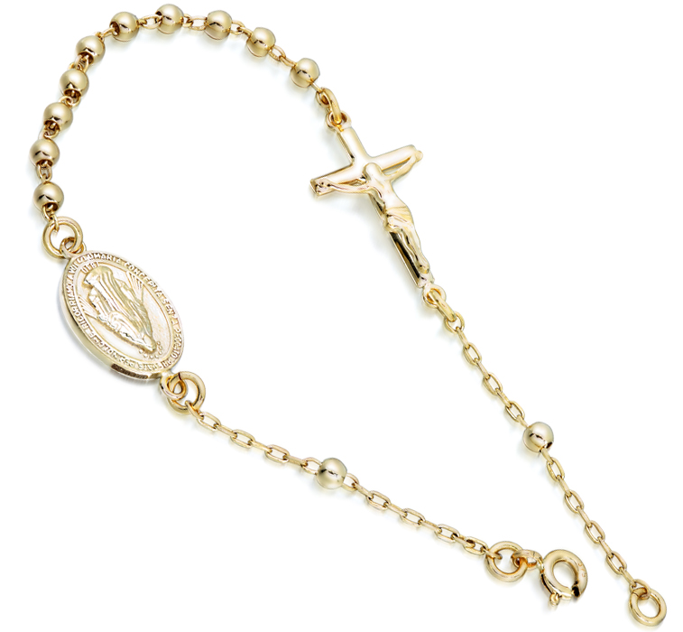 Solid 18K Yellow Gold Miraculous Medal Virgin Mary Pendant, 3/4