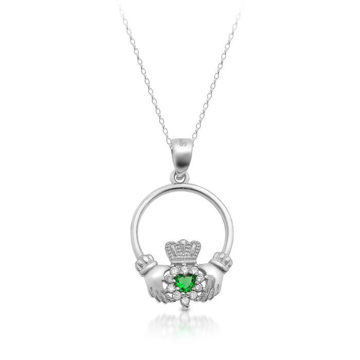 Silver Claddagh Pendant studded with Cubic Zirconia - SP75