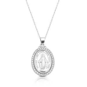 Silver Miraculous Medal Studded with CZ-SM32