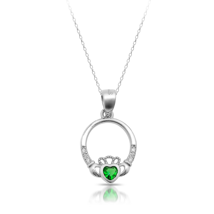 Silver CZ Claddagh Pendant - SP77