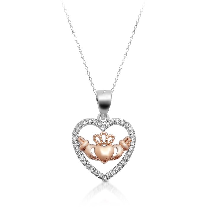 Silver CZ Claddagh Pendant-SP79