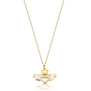 9ct-Gold-CZ-Claddagh-Pendant-P059