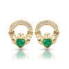 9ct Gold CZ Emerald Claddagh Earrings-E188G