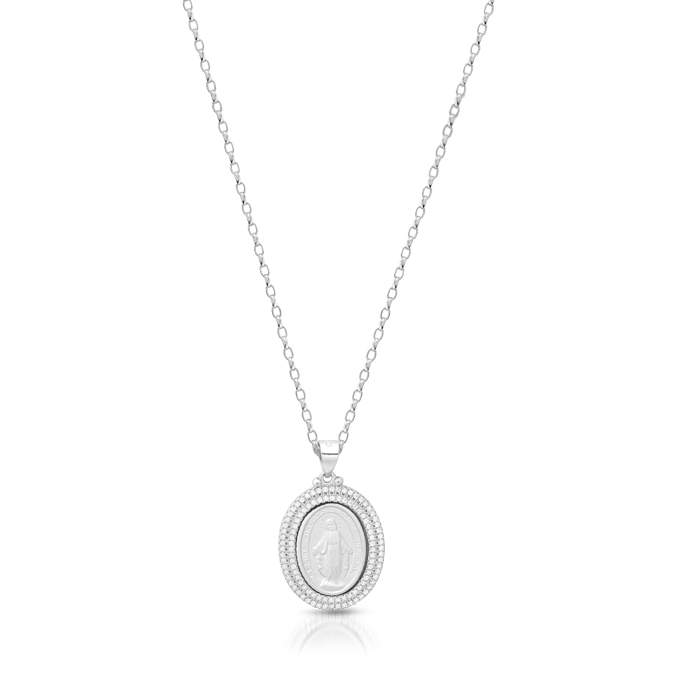 Silver Double Row Halo CZ Miraculous Medal-SM44