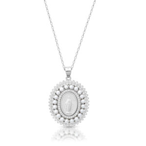 Silver CZ Miraculous Medal with Silver Pearls -SM46