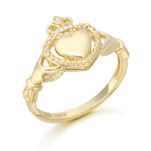 9ct Gold, CZ Stones Setting Claddagh Ring-CL55