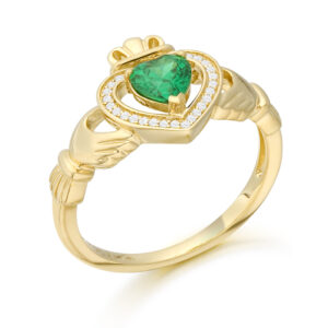 9ct Gold CZ Stones Claddagh Ring - CL57