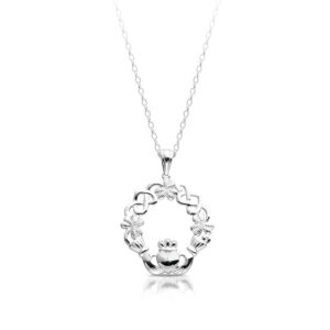 Silver Claddagh Pendant with Celtic Knot and Shamrock-SP056S