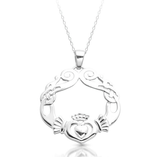 Silver Claddagh Pendant combined with Celtic Knot design-SP051