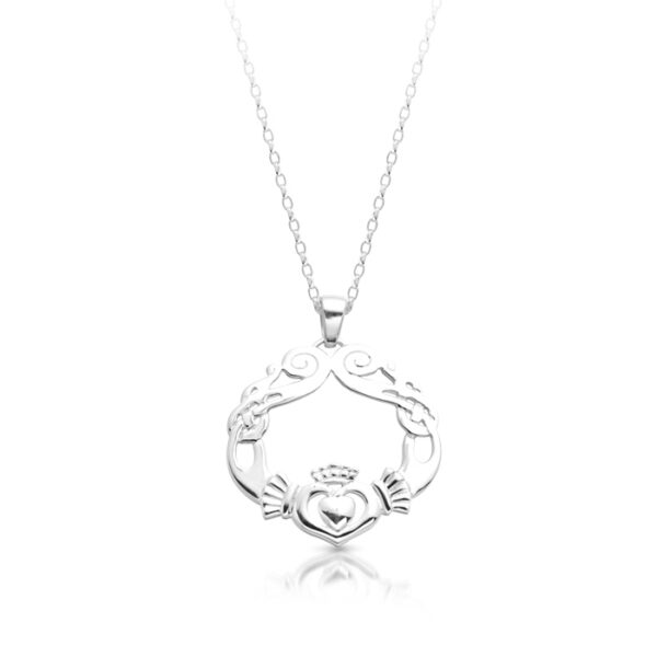 Silver Claddagh Pendant combined with Celtic Knot design-SP051S